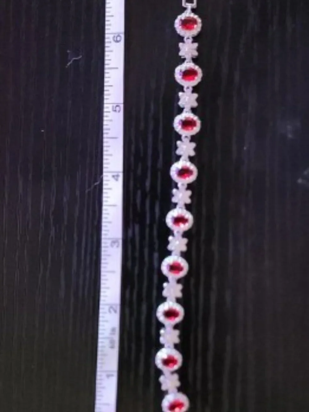 Silver Ruby Bracelet - Red Oval Gemstone Tennis Style